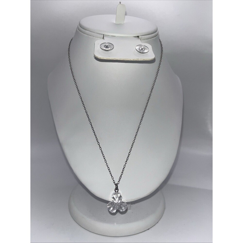 Sterling Silver 925 Necklace Swarovski Clear Crystal Flower 18”
